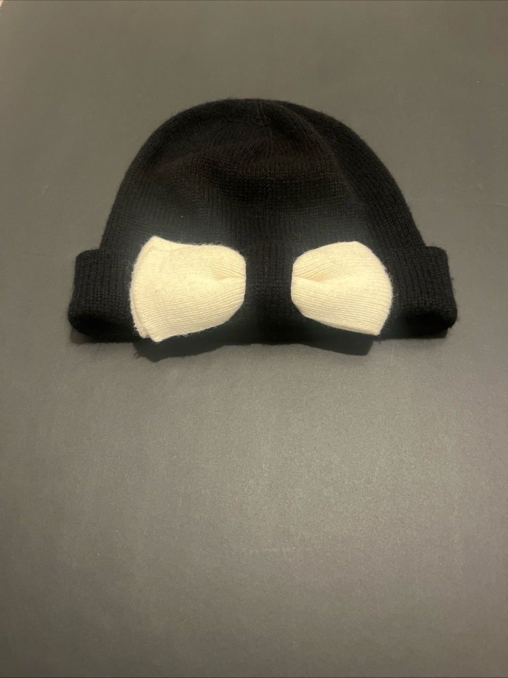 kate spade Black Knit Beanie with White ribbon detail